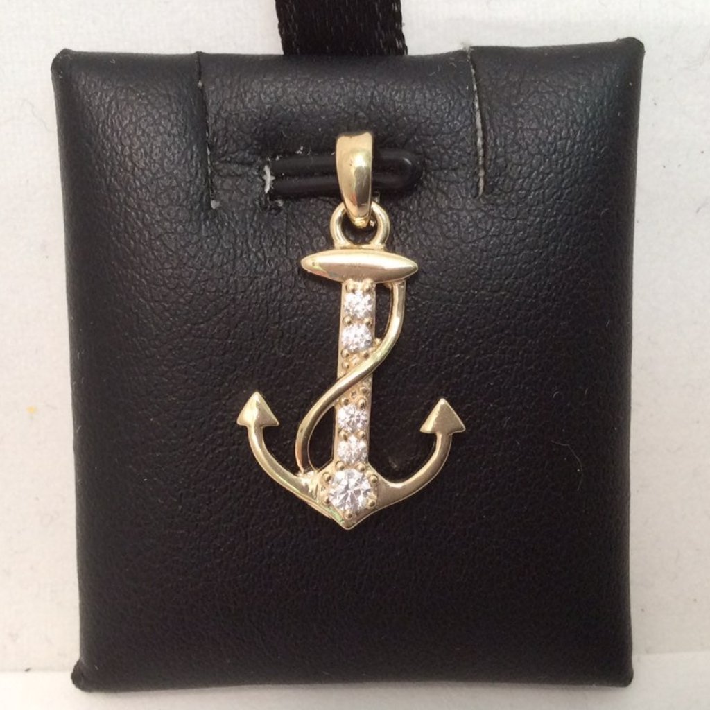 10k Real Solid Gold Anchor Cross Cz Pendant 1.3g